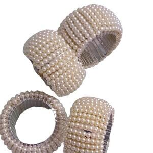 Napkin Rings Holder Faux Pearl  Set of 4 Decor Table for weddings, holidays